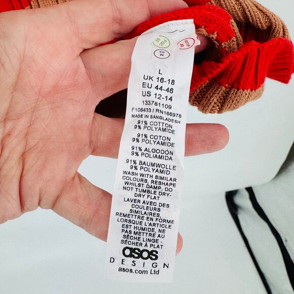 ASOS Striped Cropped Sweater Polo Collar Knit Top Size L Large Fall Outfit - Picture 4 of 6